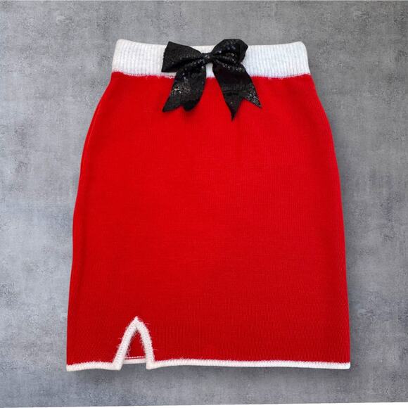 Planet Gold Bow Christmas Santa Pull On Knit Mini Skirt Small NWOT - Picture 1 of 10